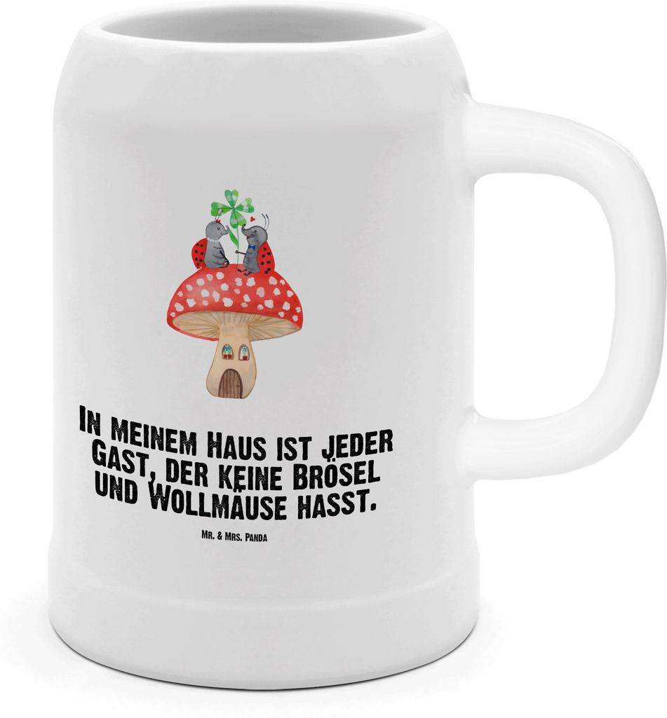 Mr. & Mrs. Panda Steingutkrug Marienkäfer Fliegenpilz - Weiß - Geschenk, Haus, Humpen, Zuhause, Fleigenpilzhaus, Krug, Bier, Seidel, Wohnung, Ton...