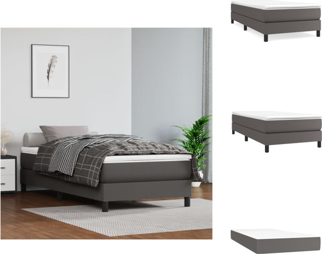 vidaXL Boxspringbett mit Matratze Grau 100x200 cm Kunstleder - Betten & Bettgestelle