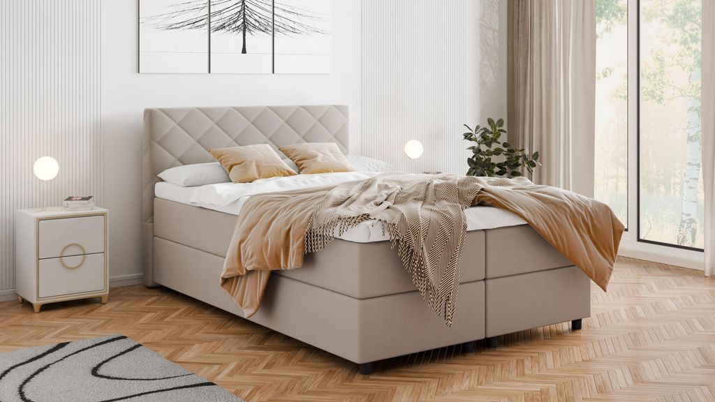 BOXSPRINGBETT Diamaro 140x200 cm mit Bettkasten und Topper - Dunkelbeige
