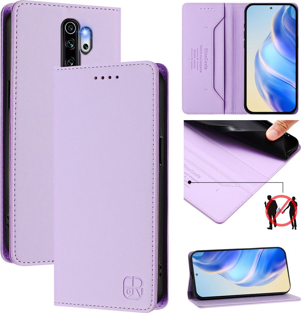 Lederhülle für Xiaomi Redmi Note 8 Pro Hülle Flip Brieftasche Kartenfächern Ständer Schutzhülle Violett
