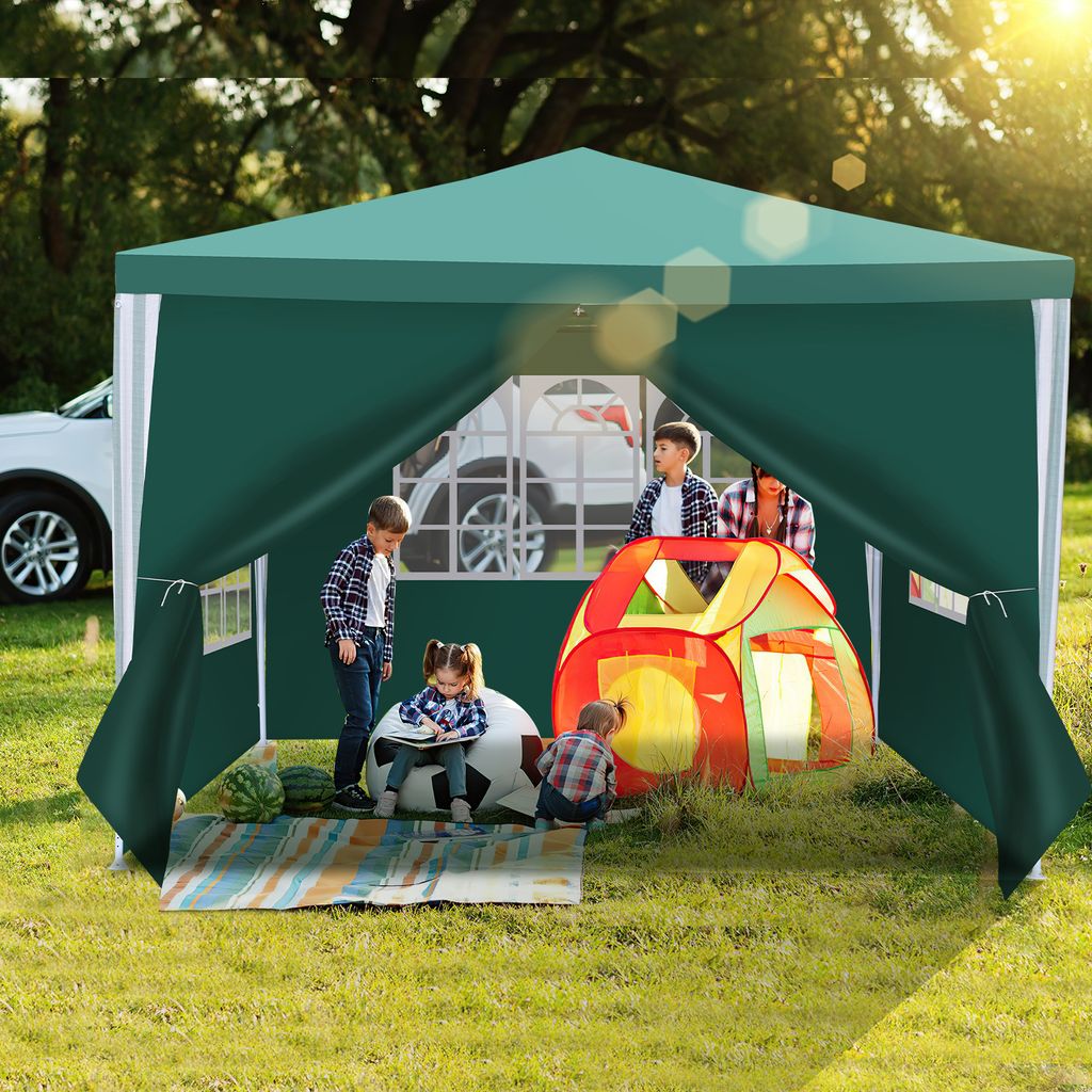 Hebitod 3x3m Garten Pavillon mit Seitenteilen mit Eisenrohr tragbares wasserdichtes Zelt, Grün