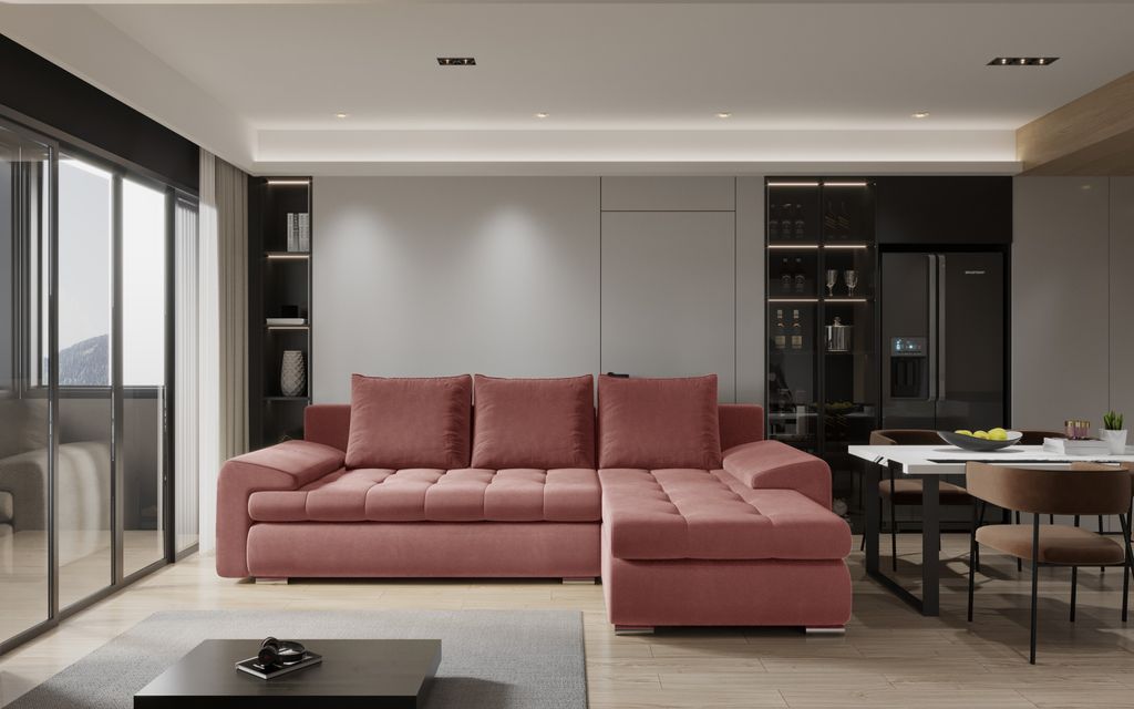Kaiser Möbel Elegantes und modernes Ecksofa TOMI Castel Korallenfarbe Rechts