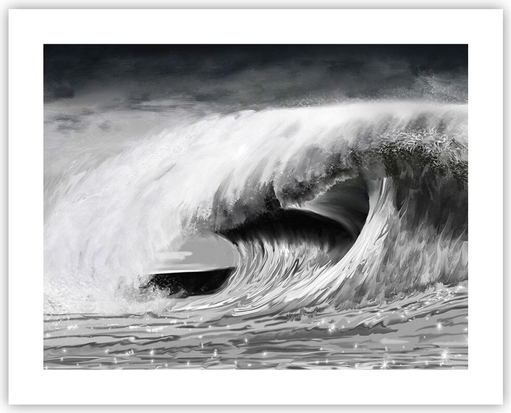 Poster - Poster ohne Rahmen - Welle Zeichnung Schwarzweiß - 50x40 cm - Wand Bild - Wanddeko - Wandbilder - Kunstposter - Wandposter - Bilder - Kun...
