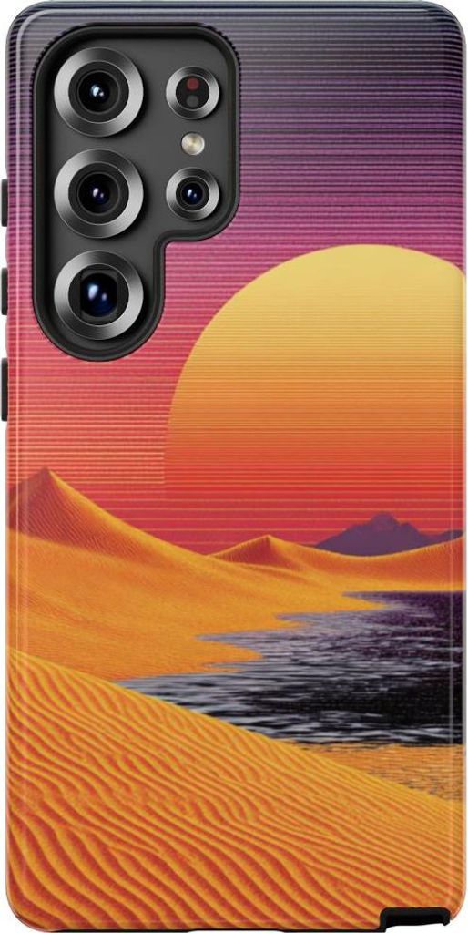 Sonnenuntergang über orangefarbenen Sanddünen im Retro-Look – Hülle Kompatibel mit Samsung Galaxy S25 Ultra