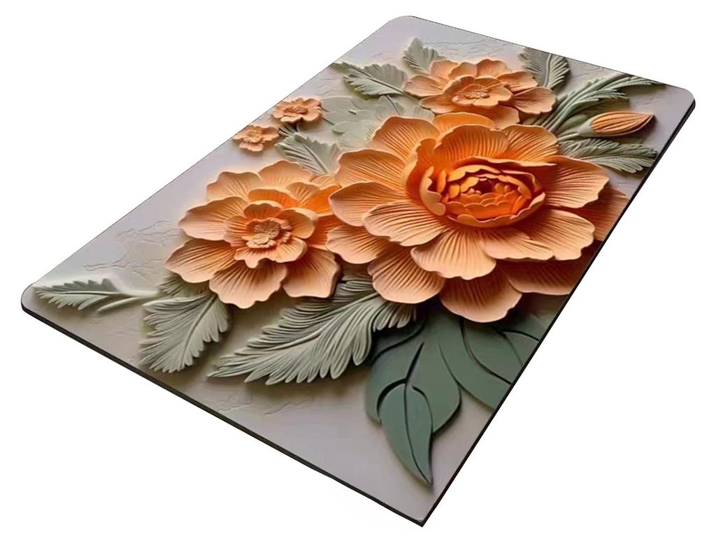 3D-Blumenbadematte aus Kieselgur, saugfähig, rutschfest, realistische Ölgemälde-Blumen, Badezimmerteppich für Eingangsbereich, Dusche, Küche