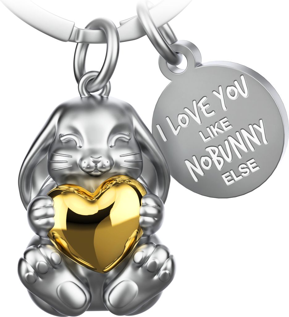 "I love you like nobunny else" Hase Schlüsselanhänger "Bunny" mit Gravur - Liebevoller Glücksbringer mit Herz in Gold