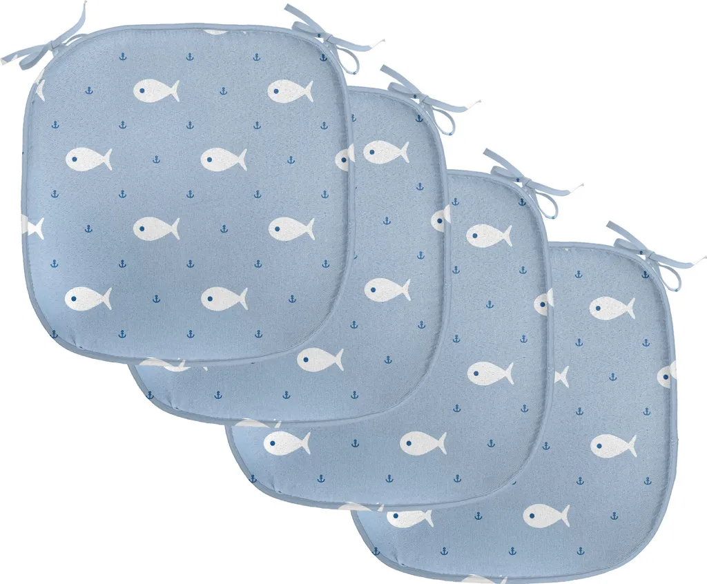 Coussin Chaise Anti-Tache et Imperméable Lot de 4 Galettes 40x40 cm Mer