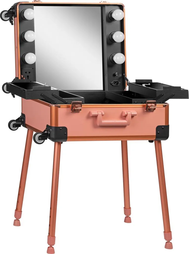 Station Cosmétique Rose Or T-27 Portable et Pliable en Aluminium Robuste