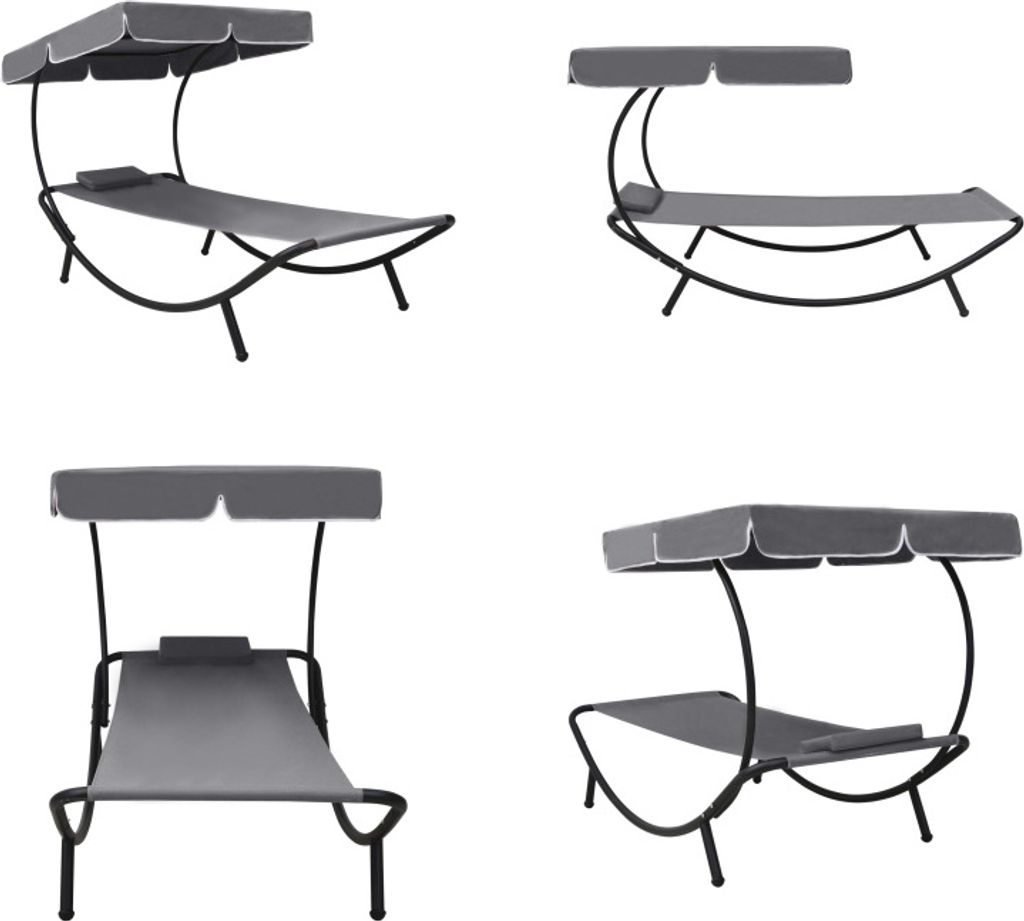 vidaXL Garten Sonnenliege mit Sonnendach und Kissen Grau - Gartenliege - Gartenliegen - Sonnenliege - Sonnenliegen