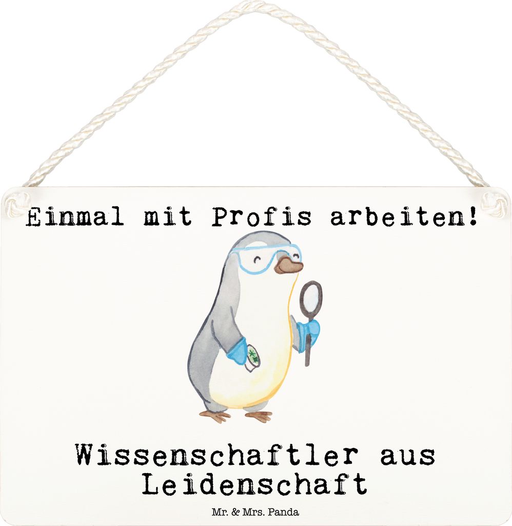 Mr. & Mrs. Panda Schild Wissenschaftler Leidenschaft DIN A6 - Weiß - Geschenk, wandtafel, kleine aufmerksamkeit, Akademiker, Universität, holzbil...