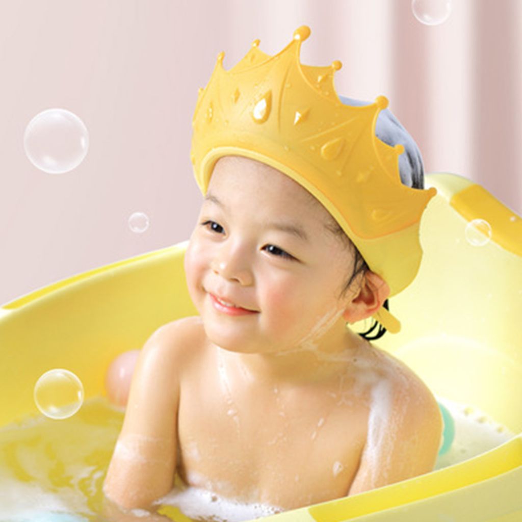verstellbare Kinder-Shampoo-Kappe gelb FUSACONY Baby Duschhaube Bad-Zubehör Augen-Ohren und Gesichtsschutz Kleinkinder niedliche Krabbe 6 Monate – 9 Jahre Baby-Bade-Kopfschutz für Säuglinge 