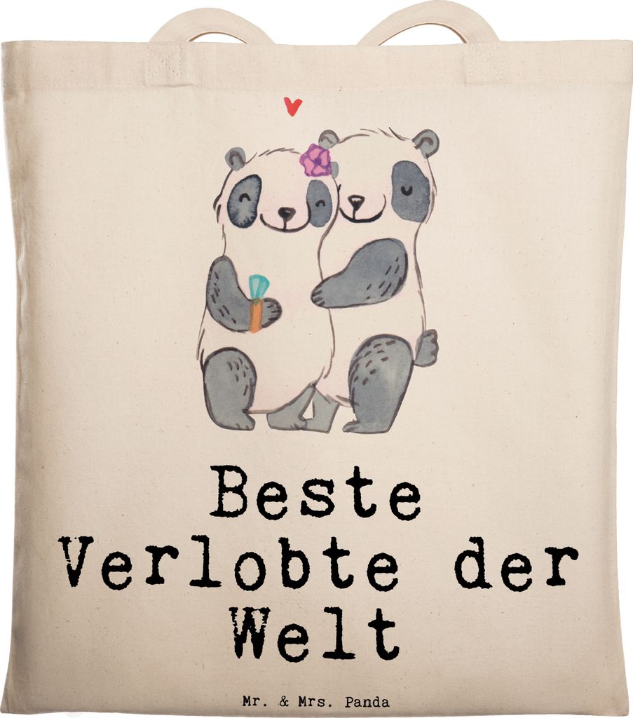 Mr. & Mrs. Panda Shopping Tasche Panda Beste Verlobte der Welt - Transparent - Geschenk, Frau, Hochzeit, Tote Bag, Ehe, Laptoptasche, Beutel, canva...