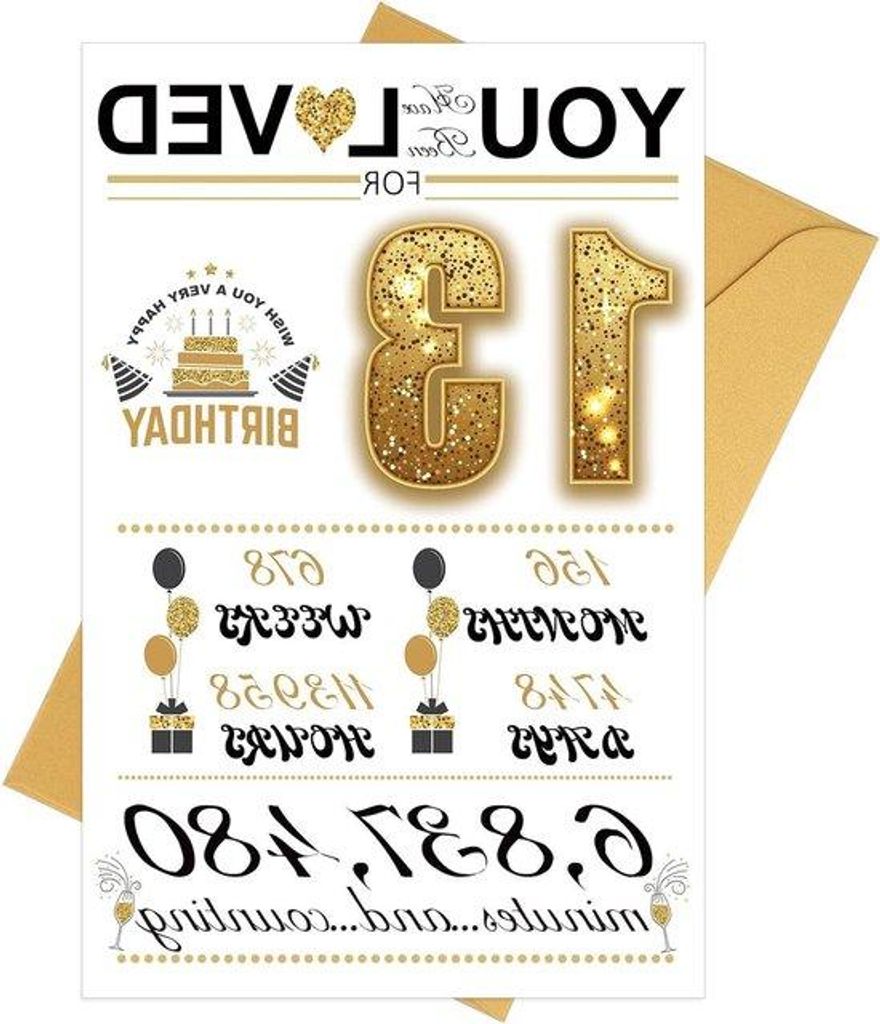 Gelukwunschkarte für 13-Jährige - Glückliche Geburtstage - Mädchen Jungen Frauen - Wunschkarte - Umschlag - Geschenk - Freund - Geburtstag Deko...