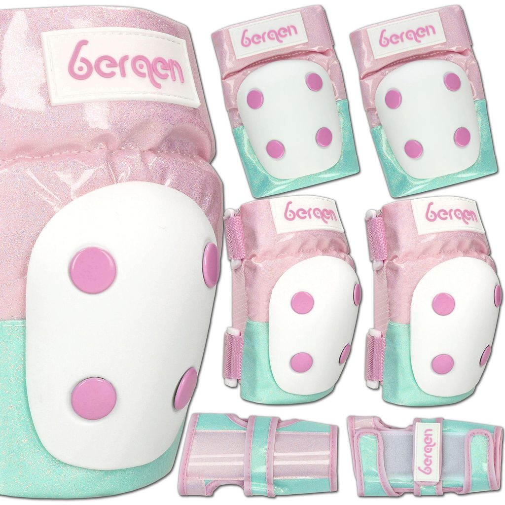 Schützer für Kinder für Inlineskates, Roller, Fahrrad und Skateboard, 6-teiliges Set BERGEN Scout Rosa Minzgrün XS für Knie, Ellbogen und Hand...
