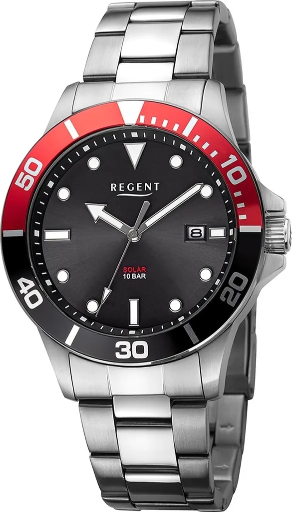 Montre Analogique Regent en Métal pour Homme Style Sportif Noir et Rouge
