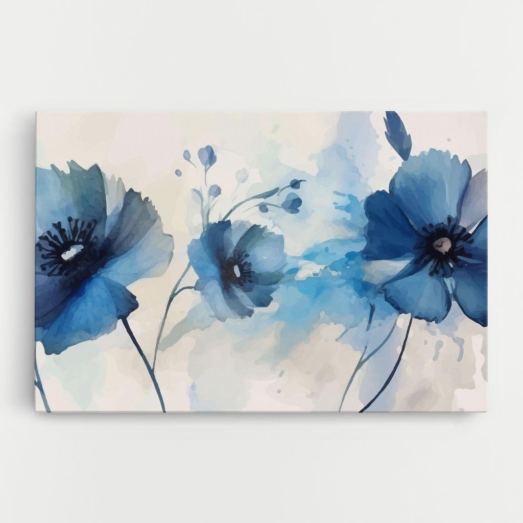 ARTHUB Leinwandbild 80x120 cm, Blue Poppies | Wohnzimmerdekoration, Hängende Bilder, Wanddekoration, Heimdekoration, Blumen, Mohnblumen