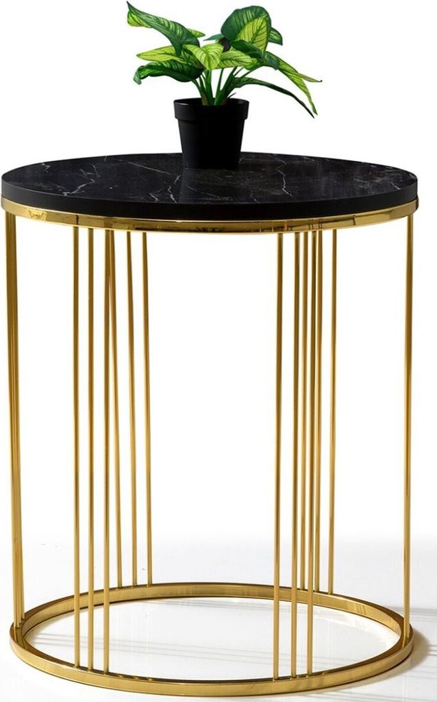 Casa Padrino Luxus Beistelltisch Gold / Schwarz Ø 47 x H. 50 cm - Runder Tisch mit Marmorplatte - Wohnzimmer Möbel