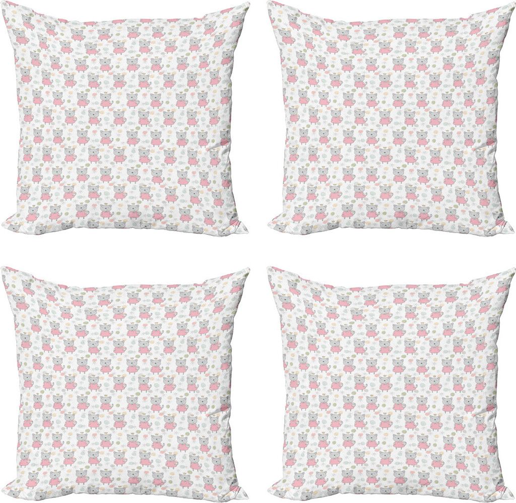 ABAKUHAUS Katze Kissenbezug Set (4 Stück), Prinzessin Katzen mit Tiara, Moderner Doppelseitiger Digitaldruck, 45 cm x 45 cm, Mehrfarbig