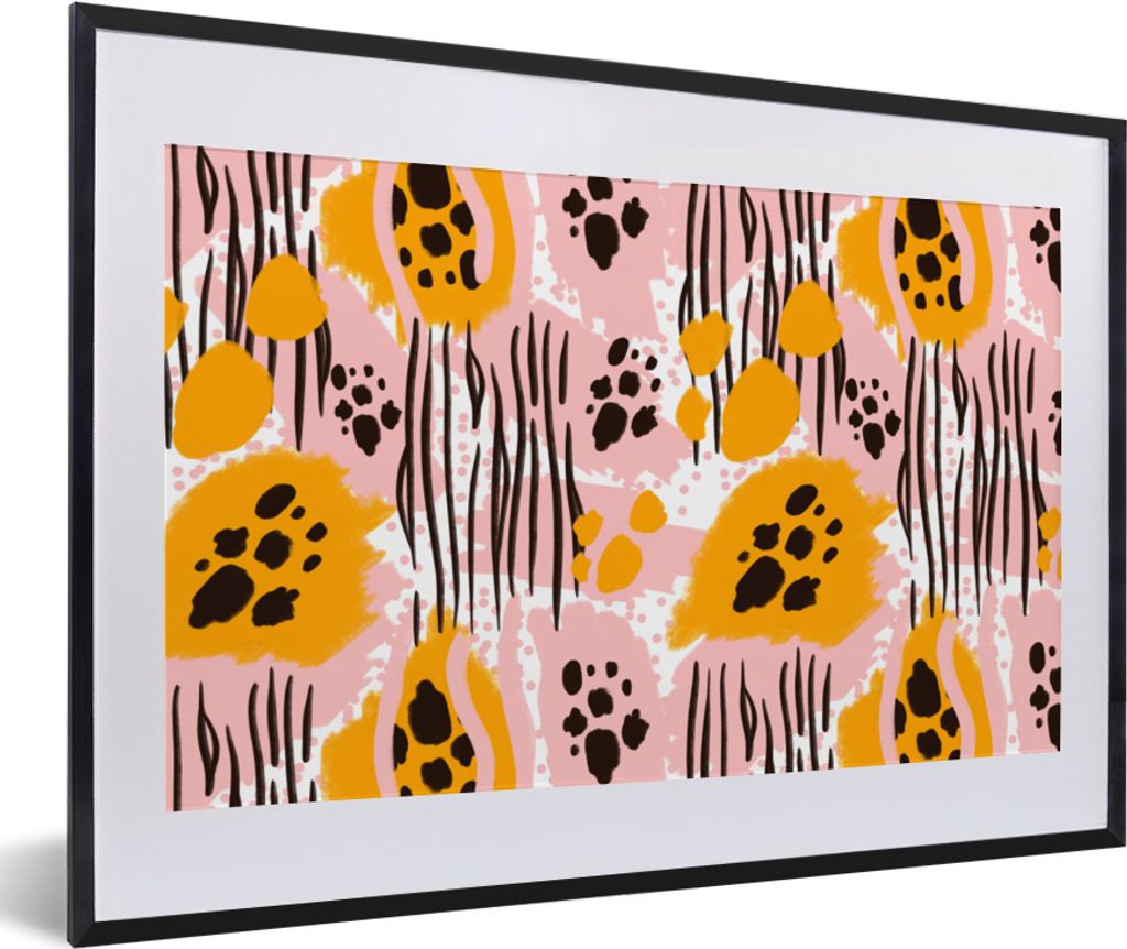 MuchoWow MuchoWow Gerahmtes Poster Orange - Rosa - Abstrakt 60x40 cm - Poster mit zchwarzem Bilderrahmen - Schlafzimmer - Plakat in Rahmen - Dr...