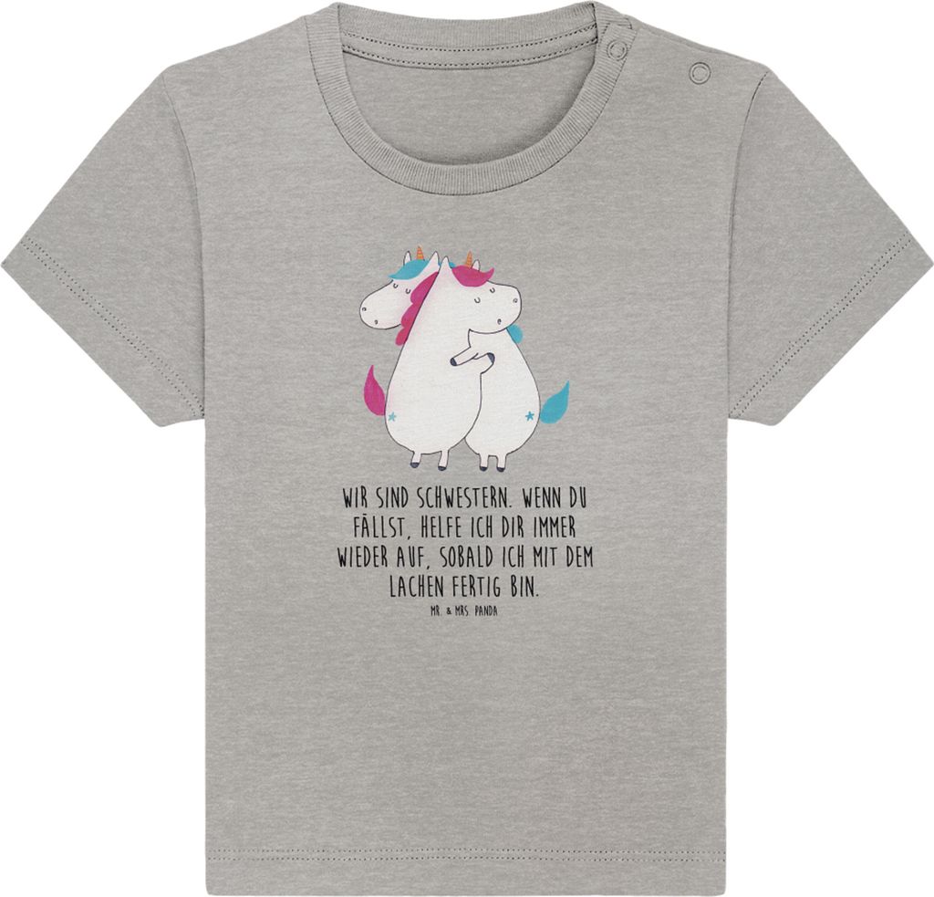 Mr. & Mrs. Panda T-Shirt Einhörner Umarmen 0. - 6. Monat - Heather Grey - Geschenk, Schwestern, Familie, Baby Baumwollshirt, Shirt, Unicorn, Freun...