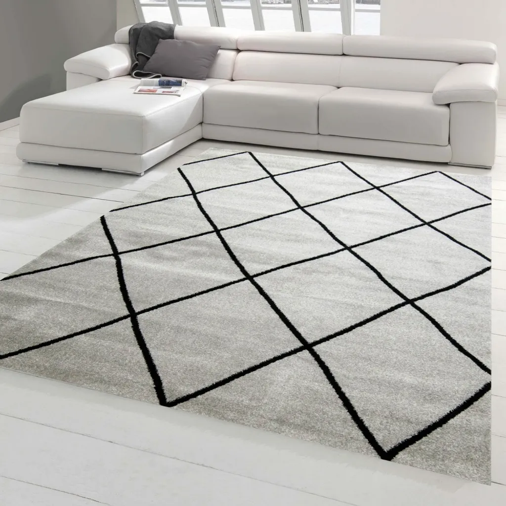 Tapis scandinave entretien facile losanges gris noir - 60 x 110 cm