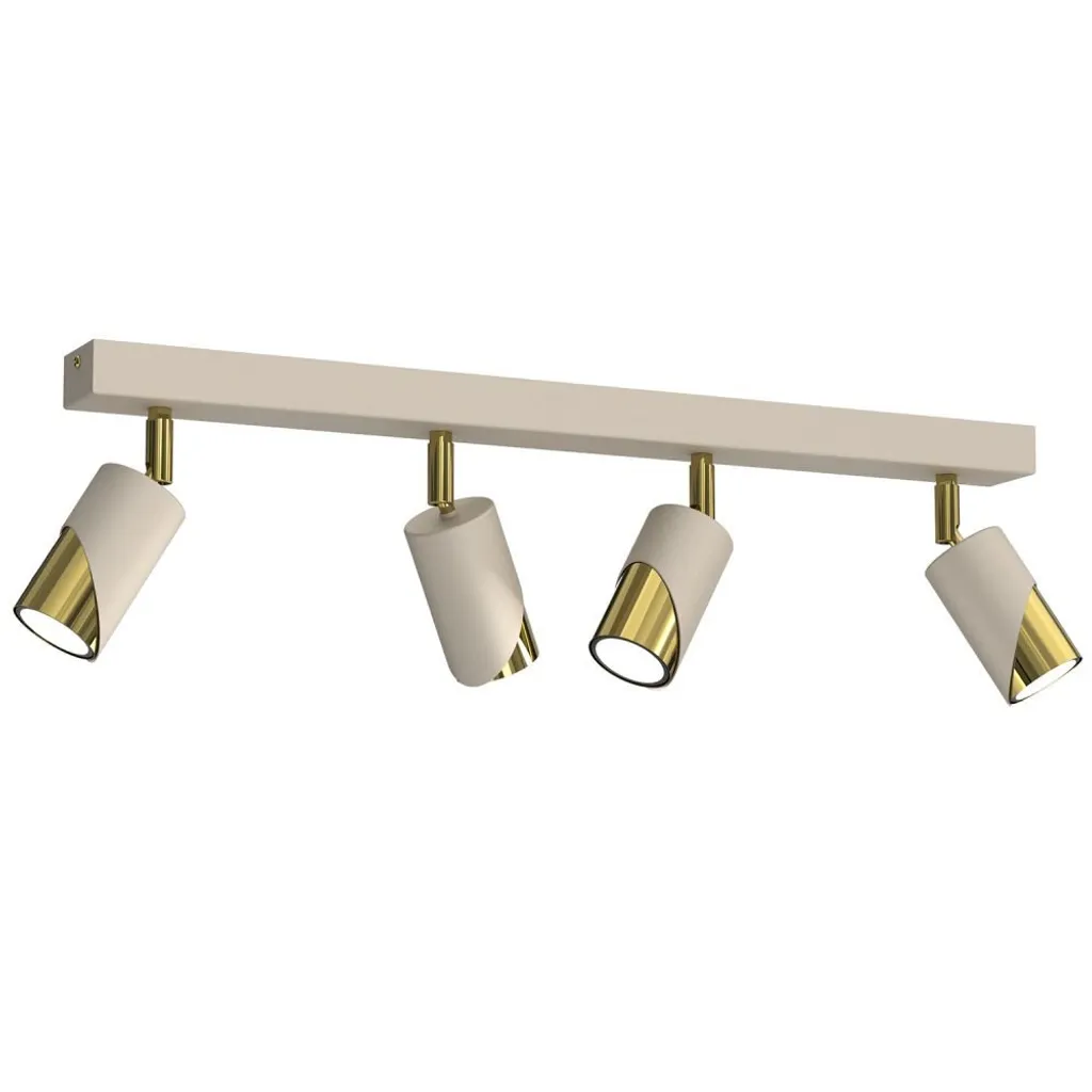 Plafonnier Métal Crème Doré Brillant 4 Spots GU10 - Gamme Shift 60 cm