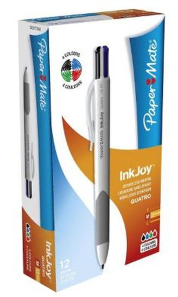 Paper Mate InkJoy Quatro Retractable Kugelschreiber | mittlere Spitze (1,0 mm) | sortierte Standardfarben (4-Colour) | 12er Box