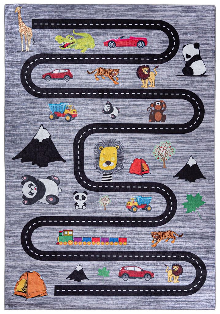 Mazovia Kinderteppich Straßen Graphit Grau 140x200 cm Kurzflor Pflegeleicht Spielteppich für Kinderzimmer