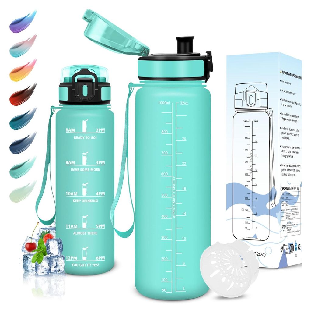 Motswedi Trinkflasche Sport, 1L BPA-Frei, Trinkflasche Kohlensäure Geeignet, Sport Trinkflaschen, Auslaufsicher, Wasserflasche für Yoga, Schule, ...