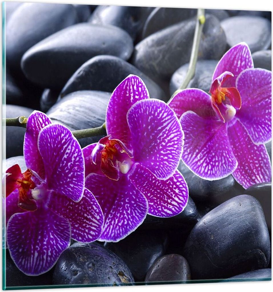 Bilder auf glas - Blumen Steine Violett Aromatherapie - 40x40cm - Glasbilder - Wandbilder - Kunstdruck - Wanddekoration aus Glas - Glas Bilder - Wa...