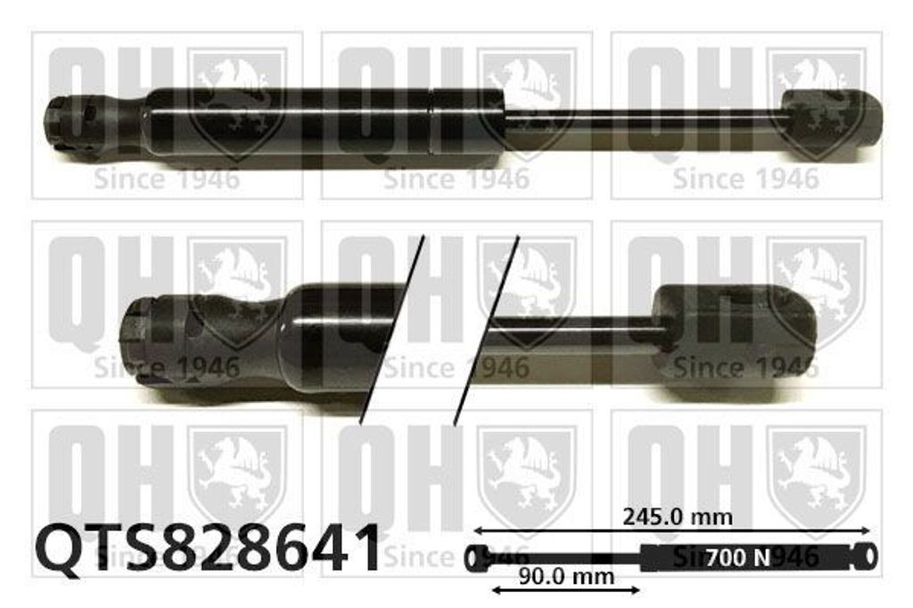 QUINTON HAZELL QTS828641 Gasfeder Verdeckklappe Dämpfer passend für PEUGEOT 306 Cabriolet (7D, N3, N5) 245mm 700N