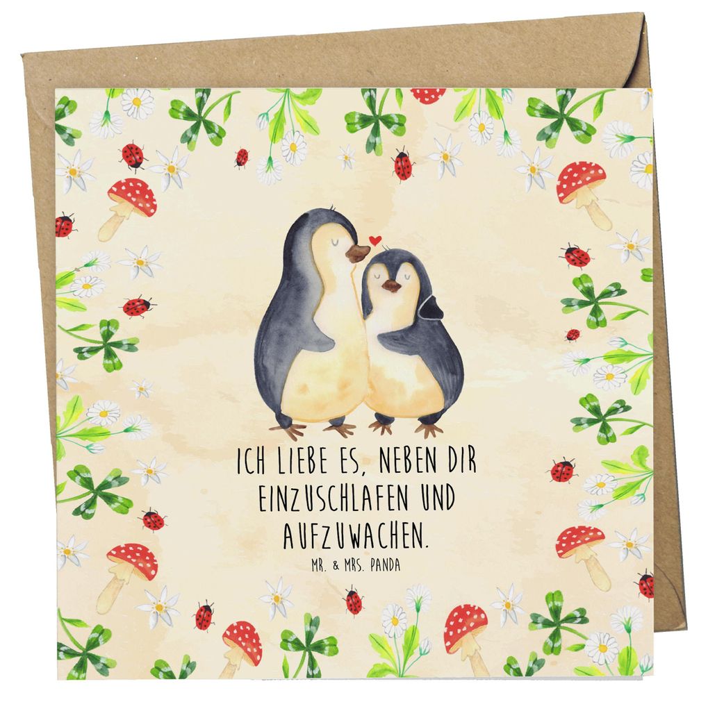 Mr. & Mrs. Panda Grußkarte Pinguine Einschlafen - Naturpapier - Geschenk, faltkarte, Freund, Ehefrau, Jahrestag, doppelkarte, Hochzeitstag, Valent...