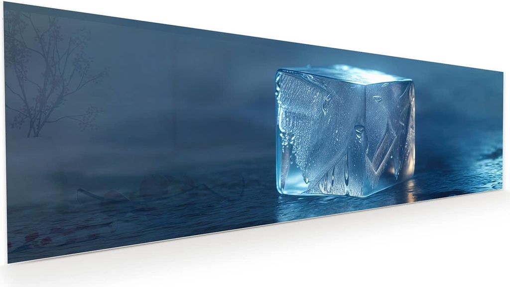 Glasbild 120x40cm in XXL für Wohnzimmer, Schlafzimmer Motiv Eiswürfel