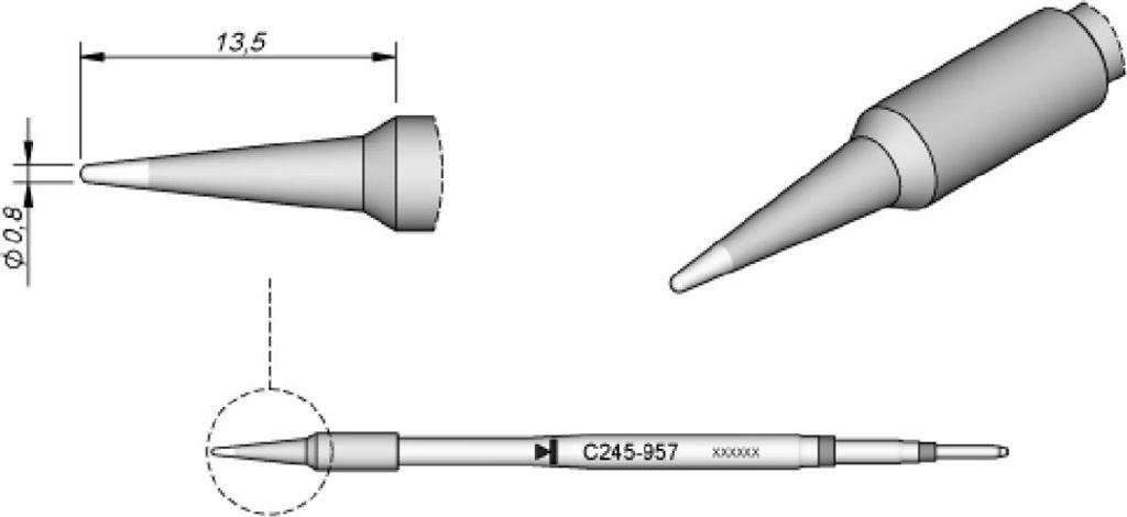JBC Lötspitze Serie C245, Rundform, C245957/Ø 0,8 mm, gerade C245957