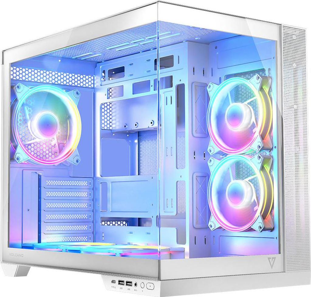 MODECOM VOLCANO PANORAMA 5F Weiß PC Gehäuse ATX Midi Tower | Gaming Computergehäuse mit 5 ARGB-Lüfter | ARGB-Controller | Platz für 400 mm GPU...