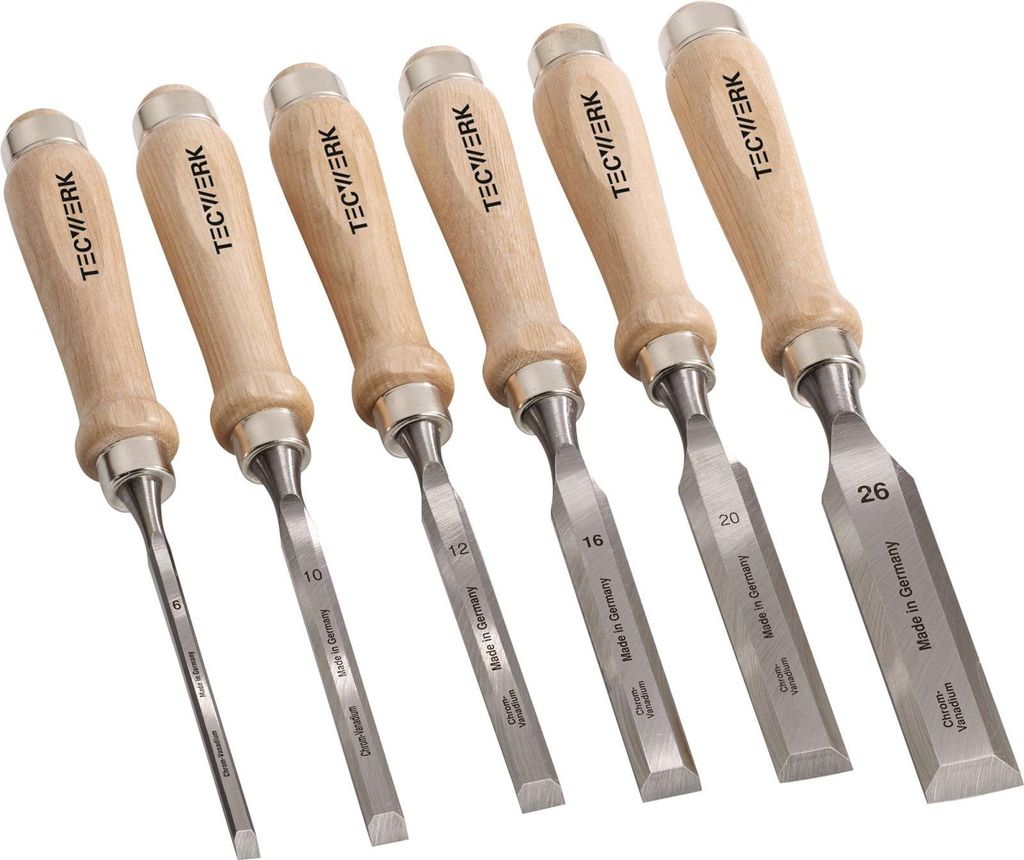 Tecwerk Stechbeitelsatz 6,10,12,16,20,26 mm Weißbuchenheft Ulmer Form 6-teilig Karton - 1 Stk.