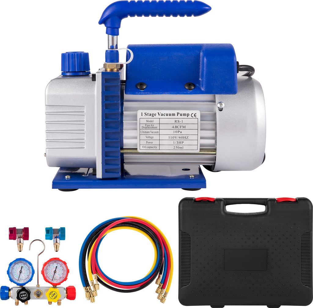 SucceBuy AC 4,8 CFM 5PA HVAC-Vakuumpumpe, Manometerpaket im Karton, 1440 U/min, 1/3 PS, AC 230 V, 50 Hz, passend für Haushaltsklimaanlagen, Autowa...