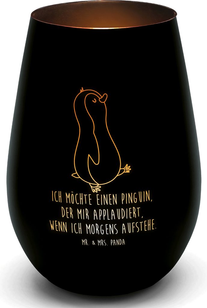 Mr. & Mrs. Panda Kerzenglas Pinguin marschieren - Schwarz - Geschenk, Teelichthalter, Applaus, Familie, Unausgeschlafen, Pinguine, Laterne, Kerzenh...