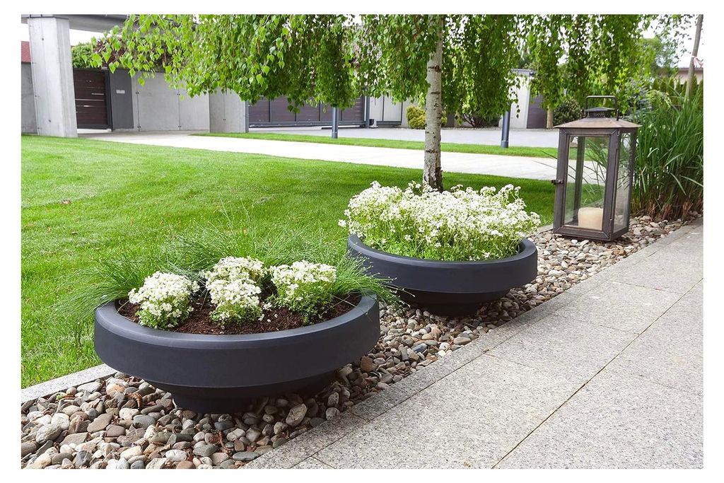 XXL Pflanzschale rund anthrazit - Ø 58 cm - Kunststoff Blumenkübel für Außen - Pflanzen Blumen Schale Kübel Topf groß