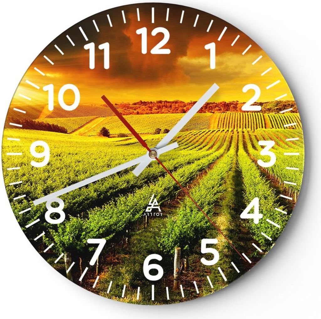 Wanduhr - Rund - Glasuhr - Land Weingut Pflanzung - 40x40cm - Schleichendes Uhrwerk - Lautlos - zum Aufhängen bereit - Dekoration Modern - Wanddek...