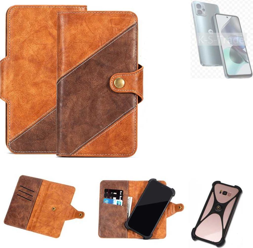 K-S-Trade Handyhülle Schutzhülle Bookstyle Case Wallet-Case kompatibel mit Motorola Moto G23 Cover Klapphülle Kantenschutz Smartphone dunkelbraun