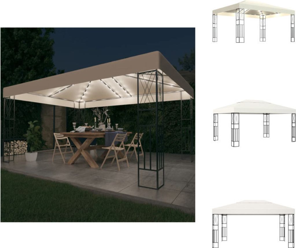 vidaXL Pavillon mit LED-Lichterkette 3x4 m Creme Stoff - Pavillons & Partyzelte