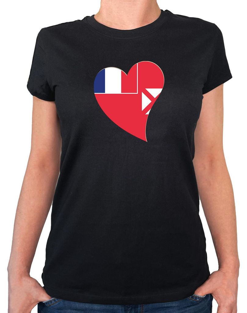 Huuraa Damen T-Shirt Wallis und Futuna Flagge Herz L Black Bio Baumwolle Fairtrade Damenshirt Geschenkidee