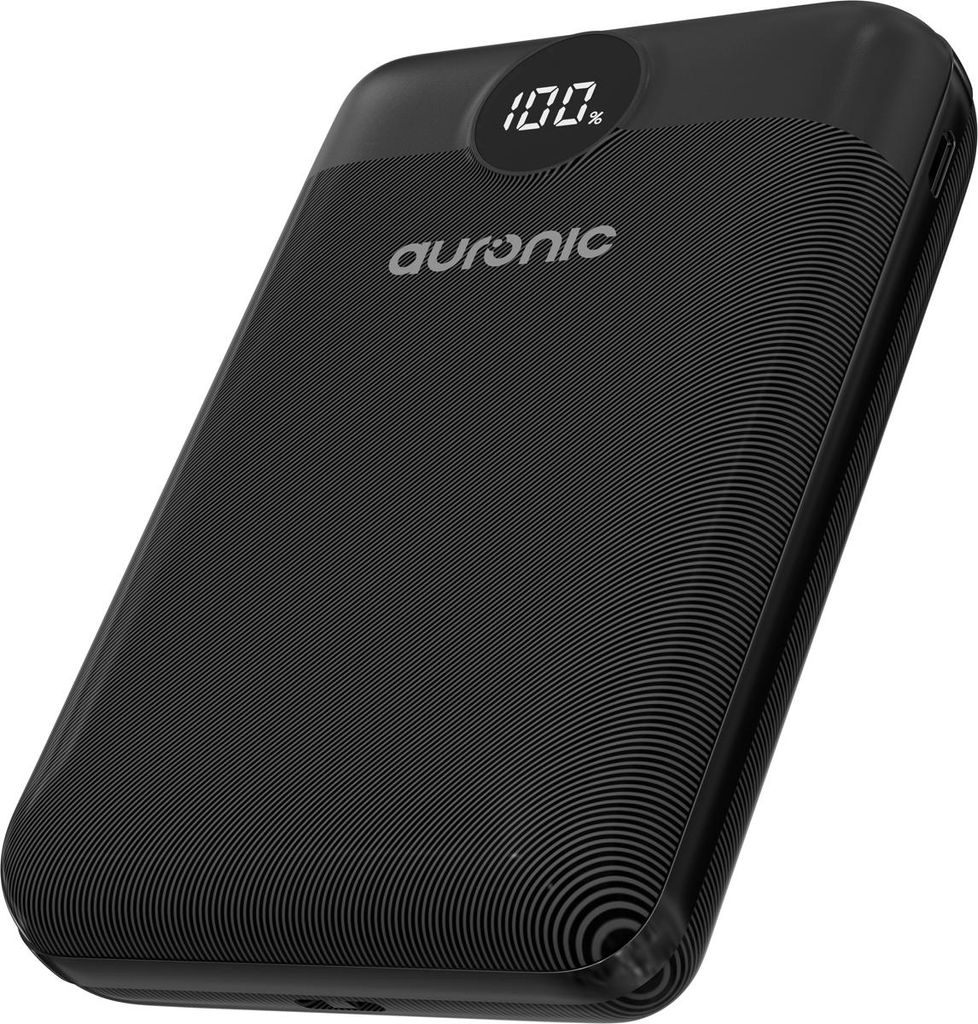Auronic Powerbank 20.000 mAh - Schnellladegerät über USB-C und USB-A - Inklusive Kabel - 4 Ladeanschlüsse - Quick Charge - Notfallpaket - Schwarz