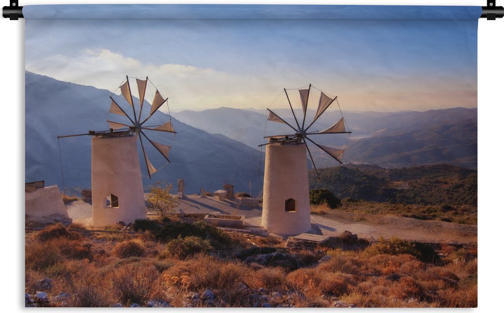 MuchoWow Wandteppich Wandbehang Windmühle - Kreta - Griechenland 120x80 cm Tapisserie Dekoration Wandtuch - Wanddekorationen - Wandtücher