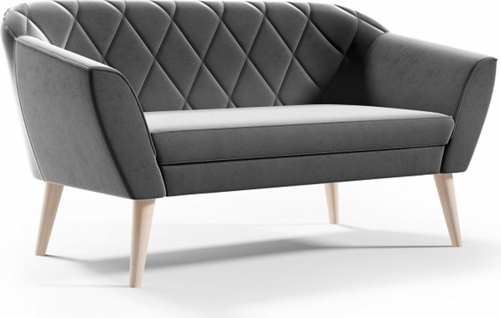 BETTSO Klassisch Sofa 2 Sitzer Scandinavisches Design Holzbeinen Elegantes Couch Polstersofa für Wohnzimmer VIVA 2 Grau