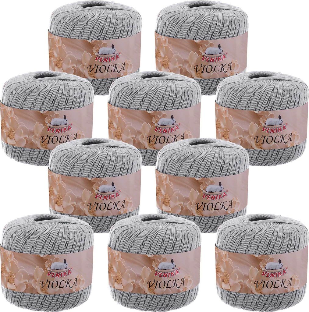 10 x 50g Vlnika Violka Häkelgarn recycelte Baumwolle Klassikgarn Filetgarn uni