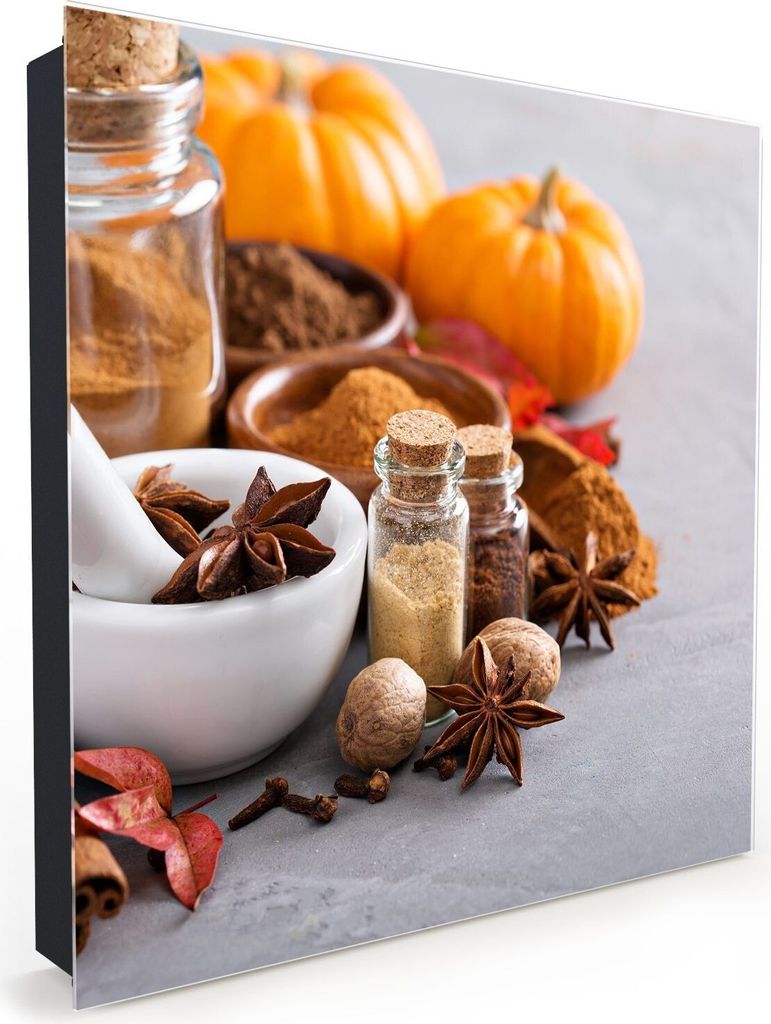 Nachbildung-Schlüsselkasten, Magnetpinnwand und Memoboard mit Glasfront Motiv Kürbiss und Gewürze