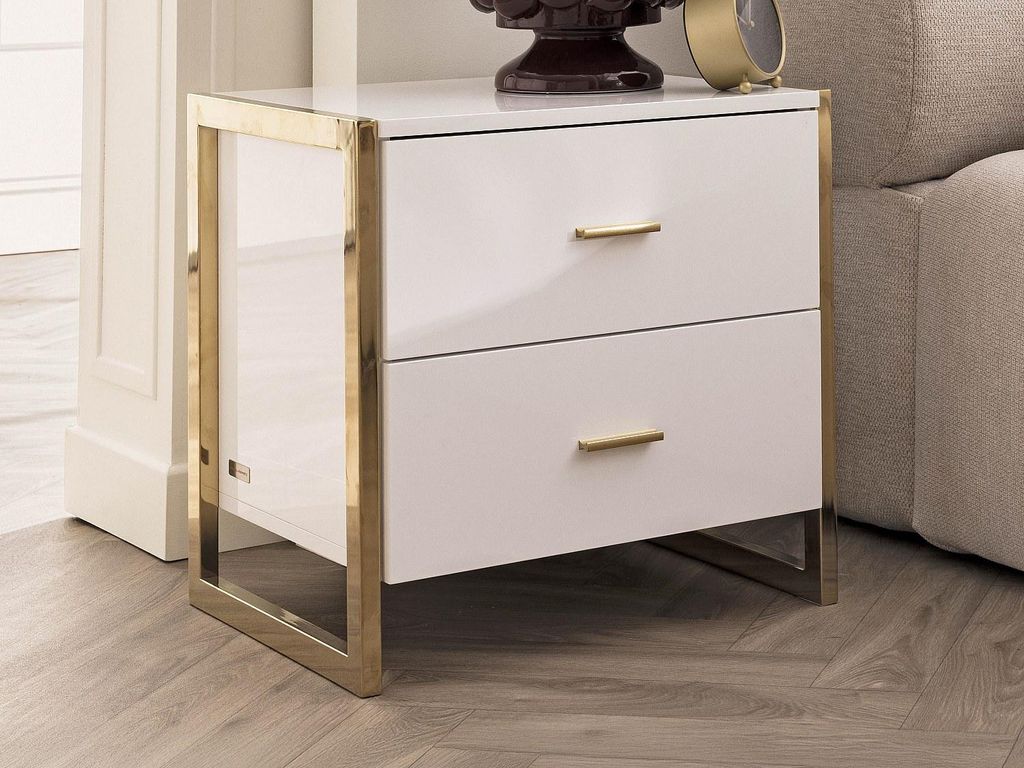 Set aus 2 Nachttischen mit 2 Schubladen - MDF - Weiß lackiert und Gold - OMBRELIA by Pascal Morabito