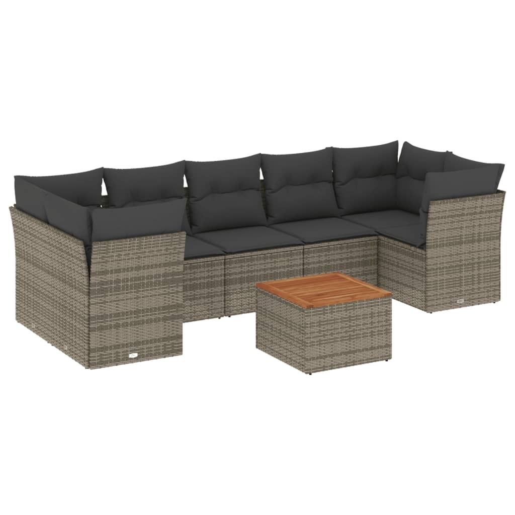 "2026 MODERNE" 8-tlg. Garten-Lounge-Set - elegantes Design - Sitzgruppe/Gartengarnitur - mit Kissen Grau Poly Rattan - Terassenmöbel NeuMöbel404507